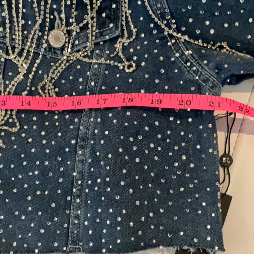 🎉HOST PICK🎉 NWT Studded Denim J Jacket With Rhinestone Fringes - Size Medium - Picture 7 of 8